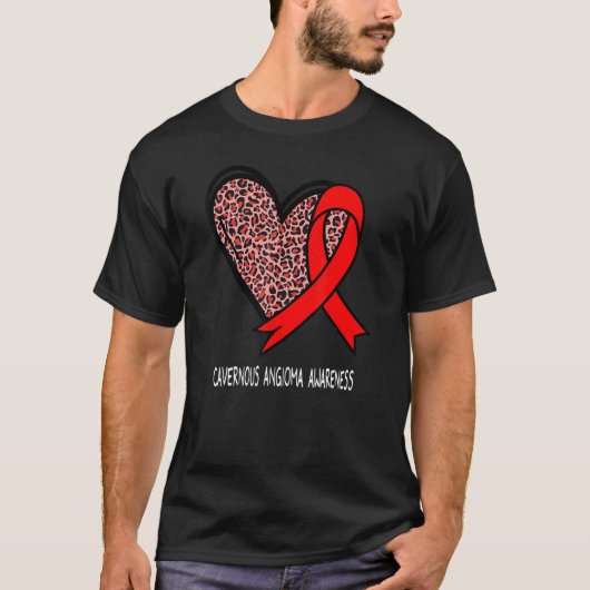 Leopard Heart Cavernous Angioma Awareness Red Ribb T-shirt (Voorkant)
