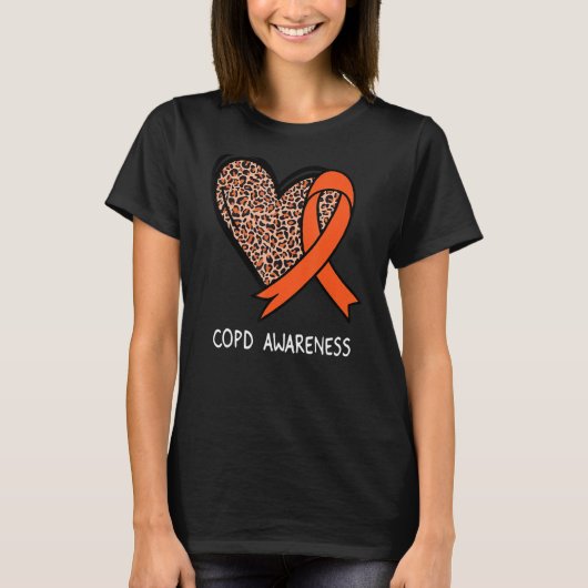 Leopard Heart COPD Awareness Orange Ribbon T-shirt (Voorkant)