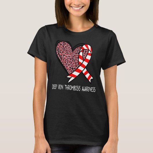 Leopard Heart Deep Vee Trombose Bewustheid Rood & T-shirt (Voorkant)