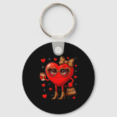 Leopard Heart Drinking Coffee Valentines Day Women Sleutelhanger (Voorkant)