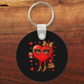 Leopard Heart Drinking Coffee Valentines Day Women Sleutelhanger (Voorkant)