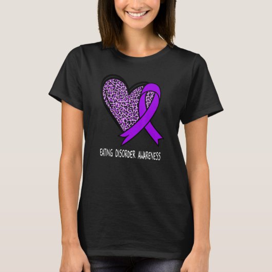 Leopard Heart Eating Disorder Awareness Purple Rib T-shirt (Voorkant)