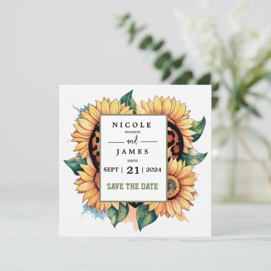 Leopard Heart Floral Save The Date (Staand voorkant)