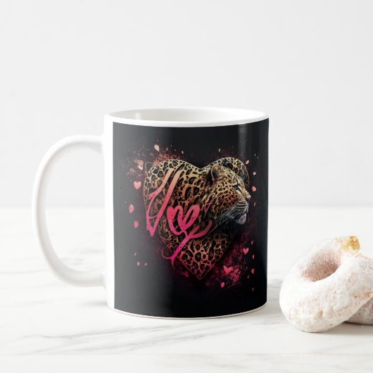 Leopard Heart Love Graffiti Art                    Koffiemok (Met donut)