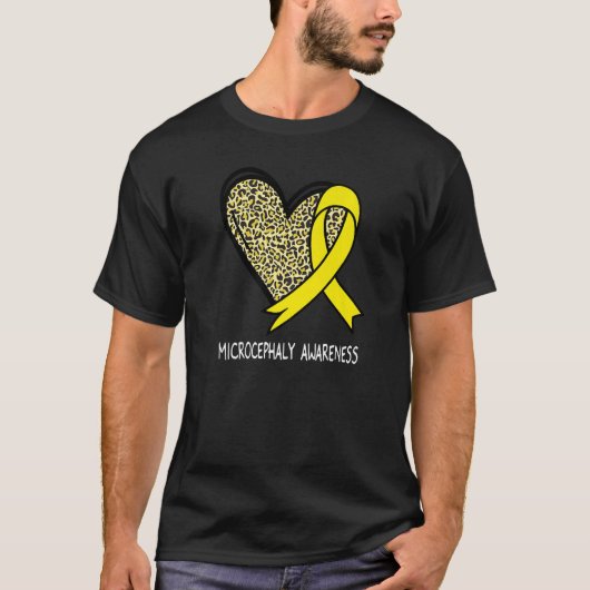 Leopard Heart Microcephaly Awareness Yellow Ribbon T-shirt (Voorkant)