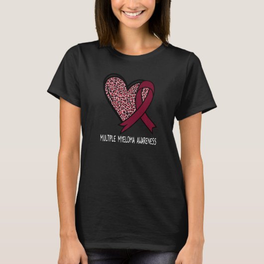 Leopard Heart Multiple Myeloma Awareness Burgundy T-shirt (Voorkant)