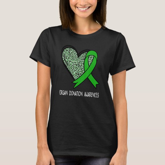 Leopard Heart Organ Donation Awareness Green Ribbo T-shirt (Voorkant)