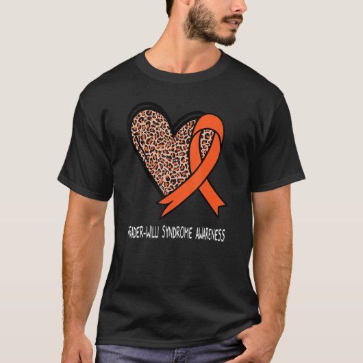 Leopard Heart Prader Willi Syndrome Awareness Oran T-shirt (Voorkant)