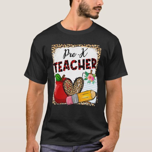 Leopard Heart Pre-K Leerleraar Leer Schoo T-shirt (Voorkant)