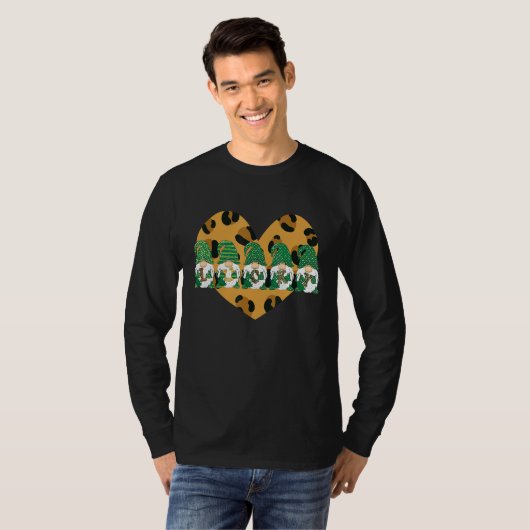 Leopard Heart Pset Gnomes St. Patricks Day Shamro T-shirt (Voorkant volledig)