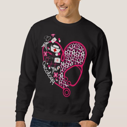 Leopard Heart Stethoscoop Oncologie Verpleegkundig Trui (Voorkant)