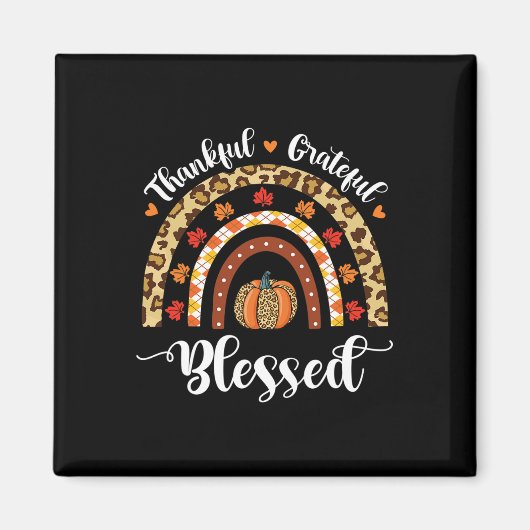 Leopard Herfst Rainbow Thankful Grateful Blessed P Magneet (Voorkant)