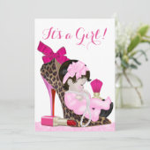 Leopard High Heel Shoe Girly Baby shower Kaart (Staand voorkant)