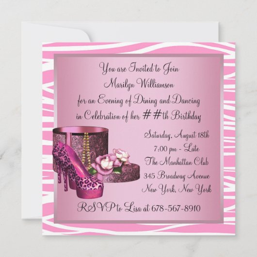 Leopard High Heel Shoes Roze Zebra Verjaardagsfees Kaart (Achterkant)