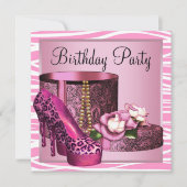 Leopard High Heel Shoes Roze Zebra Verjaardagsfees Kaart (Voorkant)