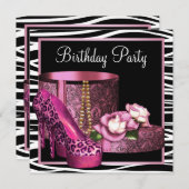 Leopard High Heel Shoes Roze Zebra Verjaardagsfees Kaart (Voorkant / Achterkant)