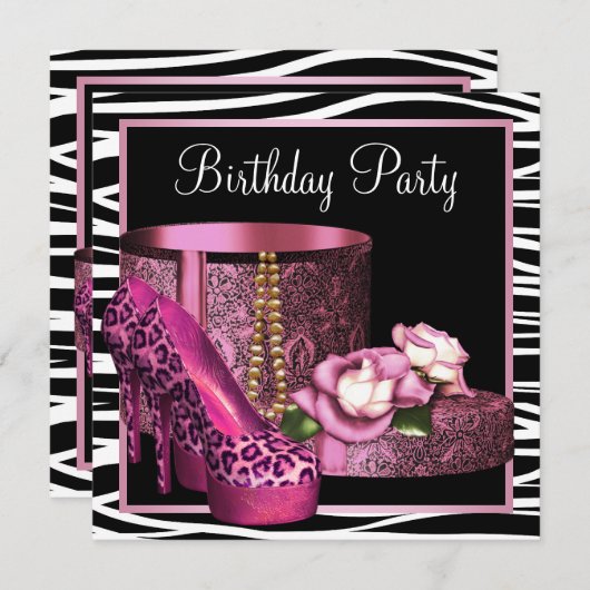 Leopard High Heel Shoes Roze Zebra Verjaardagsfees Kaart (Voorkant / Achterkant)