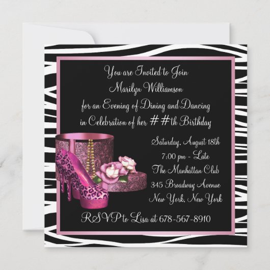 Leopard High Heel Shoes Roze Zebra Verjaardagsfees Kaart (Achterkant)