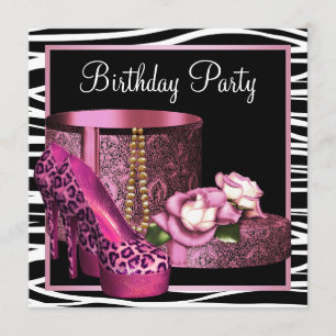 Leopard High Heel Shoes Roze Zebra Verjaardagsfees Kaart