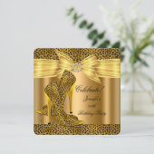 Leopard High Heels Shoes Gold Birthday Party Kaart (Staand voorkant)