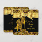 Leopard High Heels Shoes Gold Black Birthday Party Kaart (Voorkant / Achterkant)