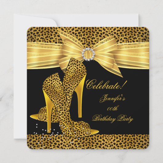 Leopard High Heels Shoes Gold Black Birthday Party Kaart (Voorkant)