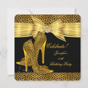 Leopard High Heels Shoes Gold Black Birthday Party Kaart
