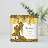 Leopard High Heels Shoes Gold White Birthday Party Kaart (Staand voorkant)