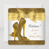 Leopard High Heels Shoes Gold White Birthday Party Kaart (Voorkant)