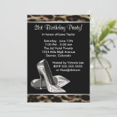 Leopard High Heels Vrouwen 21ste Verjaardagsfeest Kaart (Staand voorkant)