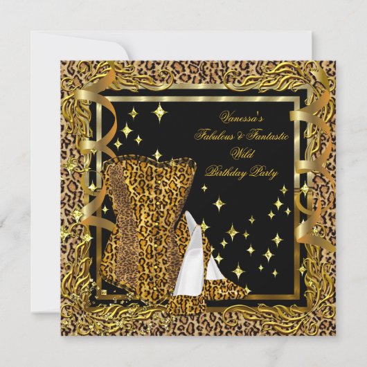 Leopard High Hiel Black Corset Birthday Kaart (Voorkant)