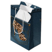 Leopard High Hiel & Blue Jean Pattern Pocket Jean. Medium Cadeauzakje (Achterkant Gekanteld)