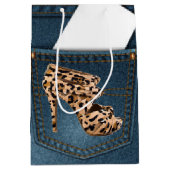 Leopard High Hiel & Blue Jean Pattern Pocket Jean. Medium Cadeauzakje (Voorkant)