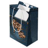 Leopard High Hiel & Blue Jean Pattern Pocket Jean. Medium Cadeauzakje (Voorkant Gekanteld)