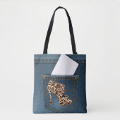Leopard High Hiel & Blue Jean Pattern Pocket Jean. Tote Bag (Voorkant)