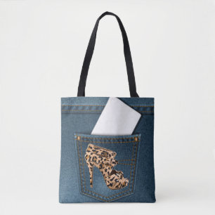 Leopard High Hiel & Blue Jean Pattern Pocket Jean. Tote Bag