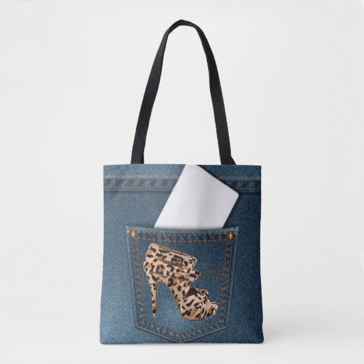 Leopard High Hiel & Blue Jean Pattern Pocket Jean. Tote Bag (Voorkant)