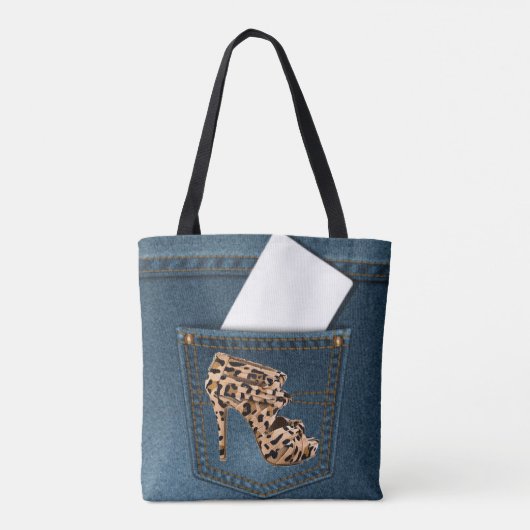 Leopard High Hiel & Blue Jean Pattern Pocket Jean. Tote Bag (Achterkant)