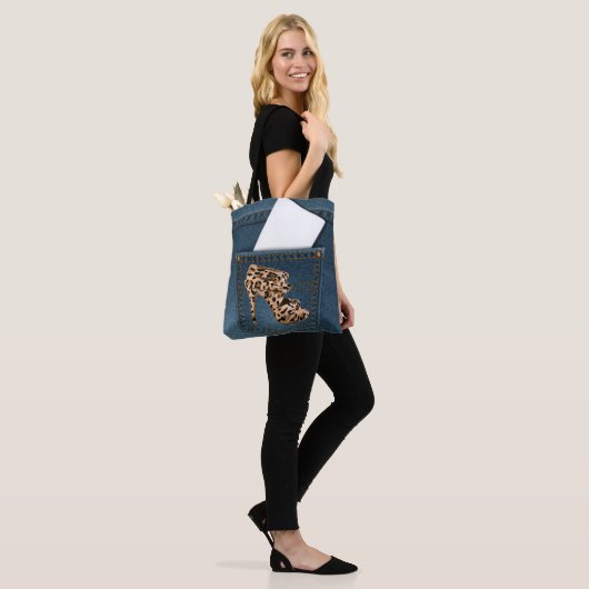 Leopard High Hiel & Blue Jean Pattern Pocket Jean. Tote Bag (Op model)