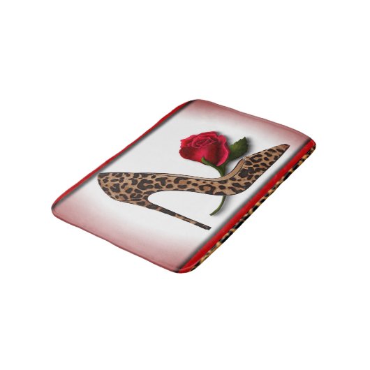 Leopard High Hiel & Red Rose Badmat (Gekanteld)