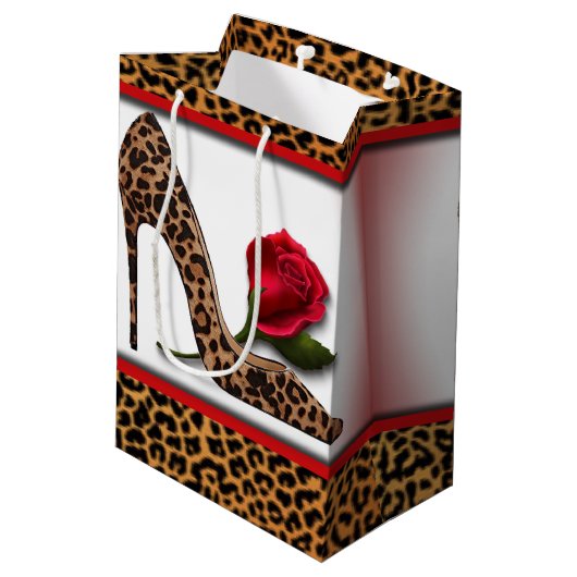 Leopard High Hiel & Red Rose Medium Cadeauzakje (Achterkant Gekanteld)