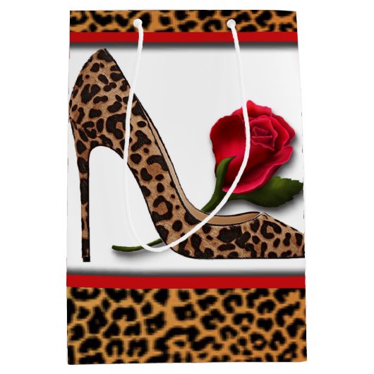 Leopard High Hiel & Red Rose Medium Cadeauzakje (Voorkant)
