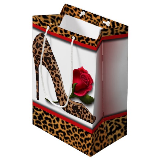 Leopard High Hiel & Red Rose Medium Cadeauzakje (Voorkant Gekanteld)