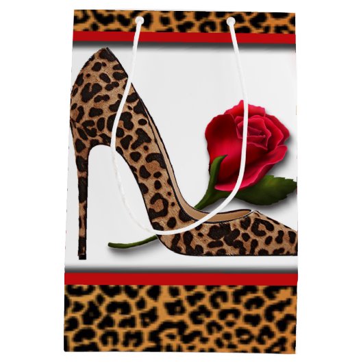Leopard High Hiel & Red Rose Medium Cadeauzakje (Achterkant)