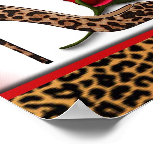 Leopard High Hiel & Red Rose Poster (Hoek)