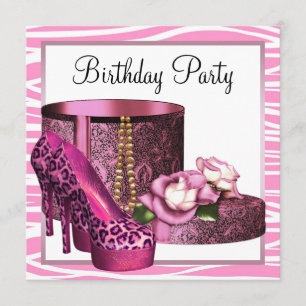Leopard High Hiel Shoes Pink Zebra Birthday Party Kaart