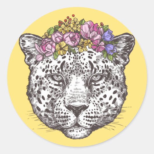 Leopard Hippie Chic Ronde Sticker (Voorkant)