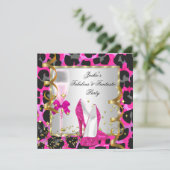Leopard Hot Pink Black Silver Birthday Party Kaart (Staand voorkant)