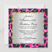 Leopard Hot Pink Black Silver Birthday Party Kaart (Achterkant)