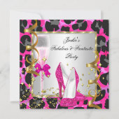 Leopard Hot Pink Black Silver Birthday Party Kaart (Voorkant)